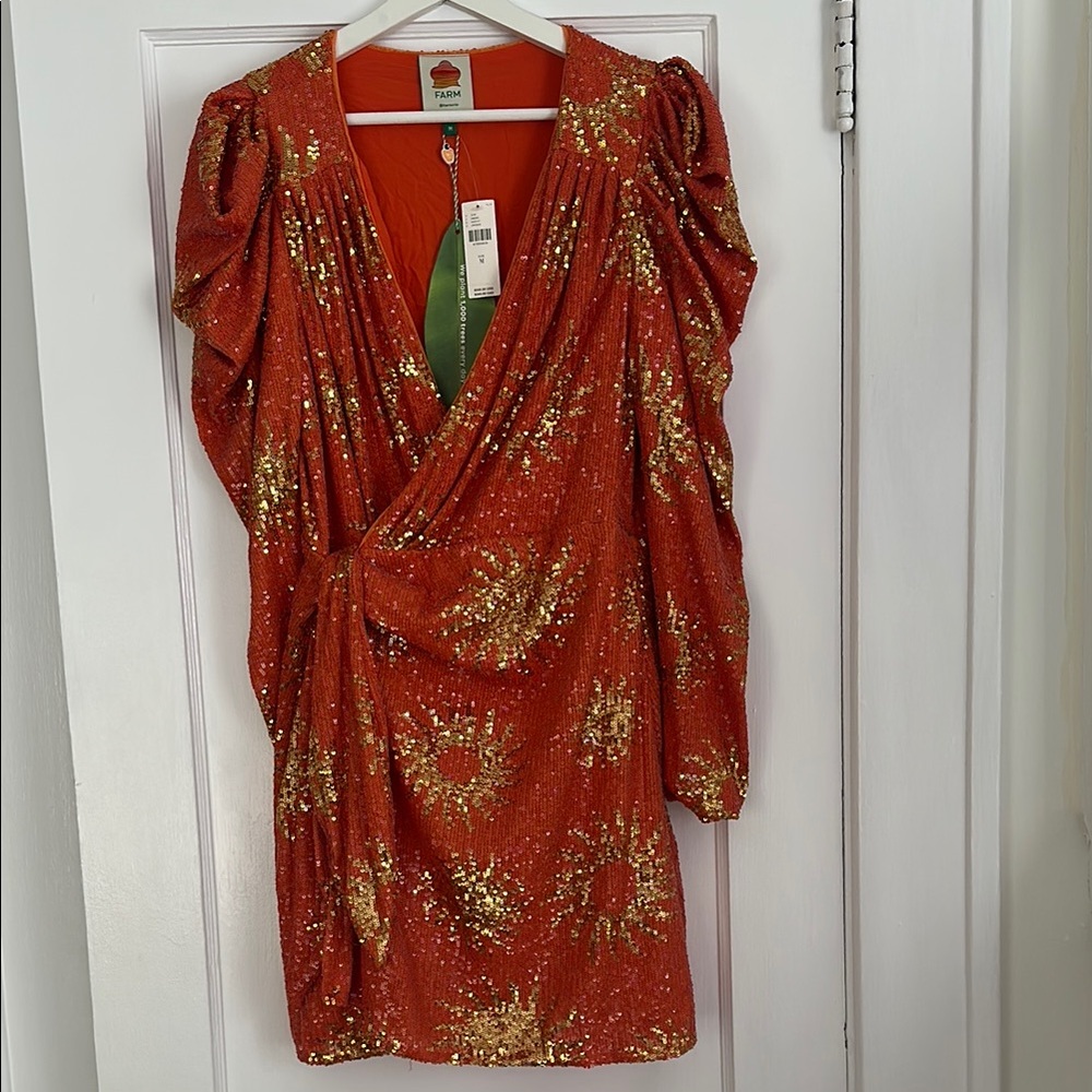 FARM Rio Vibrant Orange Sequin Dress